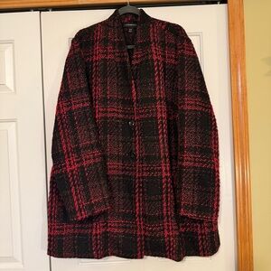 Lane Bryant Red and Black Checkered Tweed Blazer